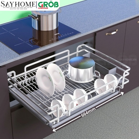 Kệ đựng bát đĩa GROB C1OP.083.60/70/75/80/90 đa năng hợp kim phủ Nano, nan Oval - Hàng chính hãng GROB