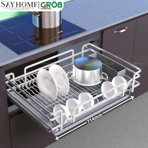 Kệ đựng bát đĩa GROB C1OP.083.60/70/75/80/90 đa năng hợp kim phủ Nano, nan Oval - Hàng chính hãng GROB