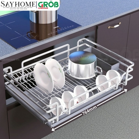 Kệ đựng bát đĩa GROB C1OP.083.60/70/75/80/90 đa năng hợp kim phủ Nano, nan Oval - Hàng chính hãng GROB