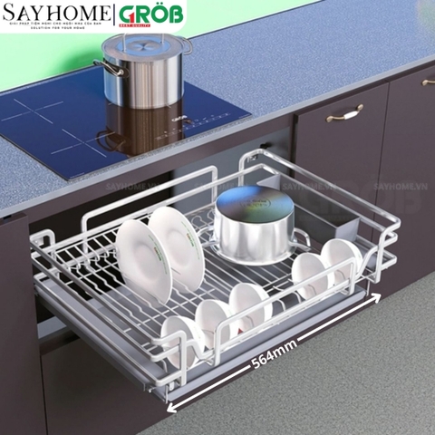 Kệ đựng bát đĩa GROB C1OP.083.60/70/75/80/90 đa năng hợp kim phủ Nano, nan Oval - Hàng chính hãng GROB