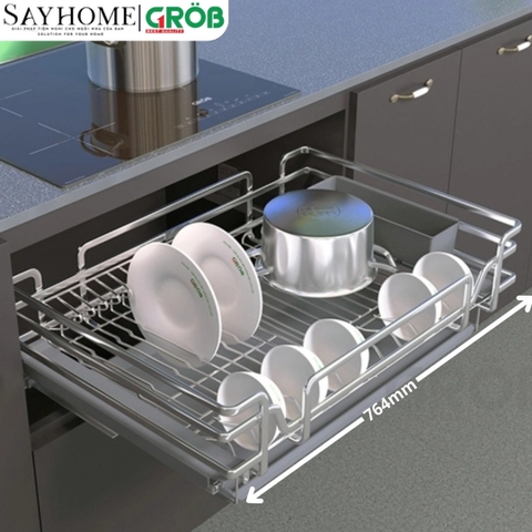 Kệ đựng chén bát GROB GO304-60/70/75/80/90 inox SUS304, nan Oval- Hàng chính hãng GROB