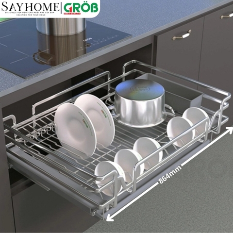 Kệ đựng chén bát GROB GO304-60/70/75/80/90 inox SUS304, nan Oval- Hàng chính hãng GROB