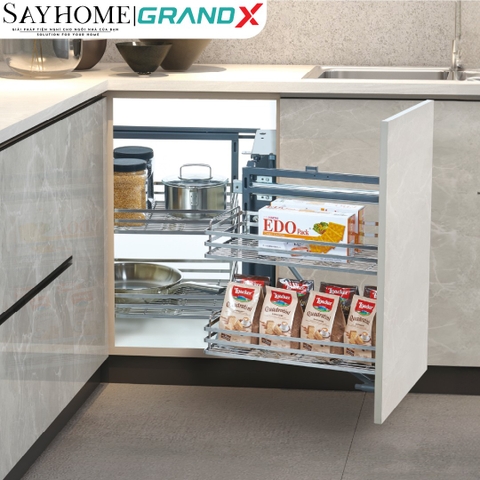 Kệ góc liên hoàn GrandX XMC.45S (L/R) nan dẹt Inox Sus304 - Hàng chính hãng