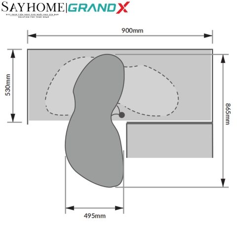 Kệ góc liên hoàn hình lá GrandX XM.420SL (Trái)/420SR (Phải) góc mở phải, trái - Hàng chính hãng