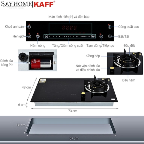 Bếp từ kết hợp bếp ga KAFF KF- 088IG - Bảo hành chính hãng 5 năm