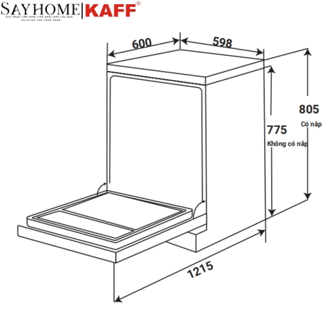 Máy rửa chén bát KAFF KF- BHMI775YB độc lập 17 bộ đồ ăn Châu Âu - Hàng chính hãng