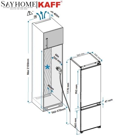 Tủ lạnh KAFF KF-BI233WL Luxury cánh mở trái- Bảo hành chính hãng 5 năm