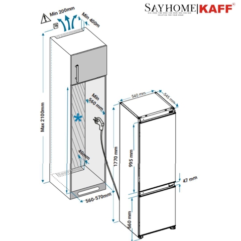 Tủ lạnh KAFF KF-BI233WR Luxury cánh mở phải - Bảo hành chính hãng 5 năm