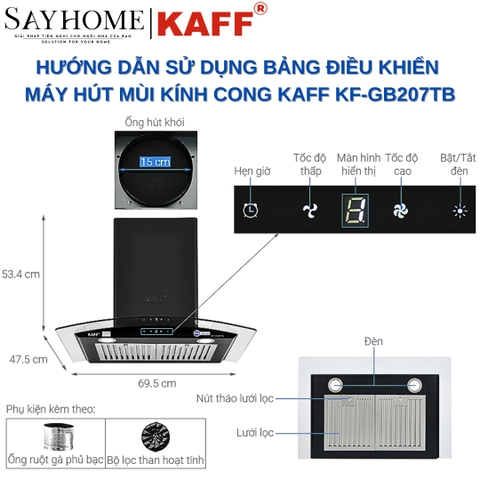 Máy hút mùi KAFF KF-GB207TB kính cong - Bảo hành chính hãng 3 năm