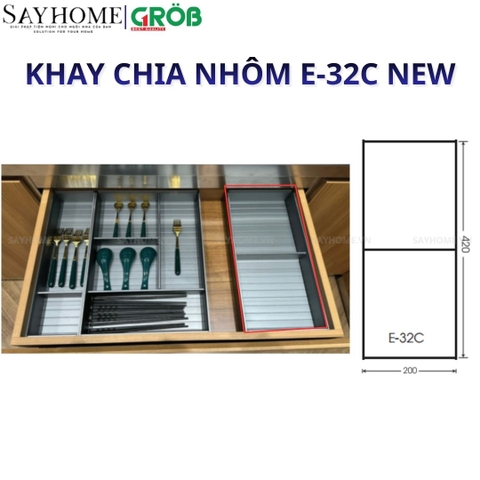 Khay chia nhôm GROB E- 32A/32B/32C/32D/32E NEW cho ngăn kéo gỗ - Hàng chính hãng
