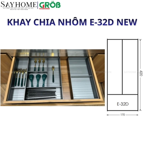 Khay chia nhôm GROB E- 32A/32B/32C/32D/32E NEW cho ngăn kéo gỗ - Hàng chính hãng