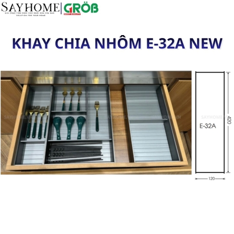 Khay chia nhôm GROB E- 32A/32B/32C/32D/32E NEW cho ngăn kéo gỗ - Hàng chính hãng