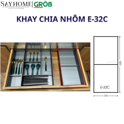 Khay chia nhôm GROB E- 32A, E- 32B, E- 32D, E-32E cho ngăn kéo gỗ - Hàng chính hãng