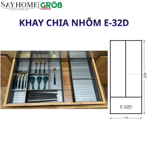 Khay chia nhôm GROB E- 32A, E- 32B, E- 32D, E-32E cho ngăn kéo gỗ - Hàng chính hãng