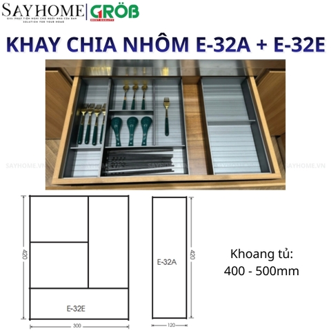 Khay chia nhôm GROB E- 32A, E- 32B, E- 32D, E-32E cho ngăn kéo gỗ - Hàng chính hãng