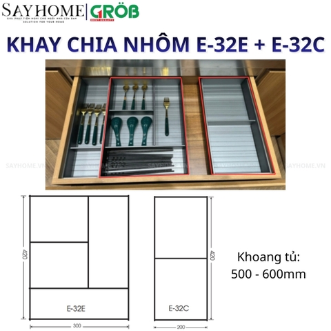 Khay chia nhôm GROB E- 32A, E- 32B, E- 32D, E-32E cho ngăn kéo gỗ - Hàng chính hãng