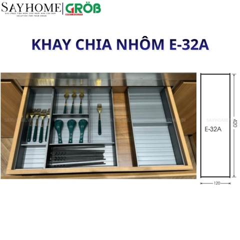 Khay chia nhôm GROB E- 32A, E- 32B, E- 32D, E-32E cho ngăn kéo gỗ - Hàng chính hãng