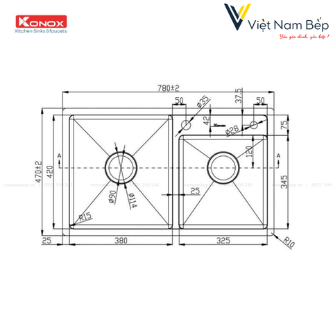 Chậu rửa bát Overmount Sink KN7847DO - Chính hãng KONOX