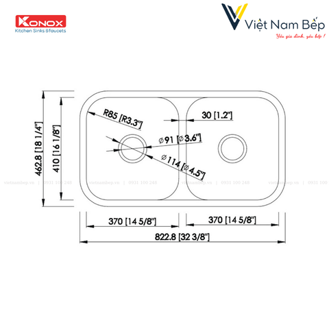 Chậu rửa bát Undermount Sink KN8246DUA - Chính hãng KONOX