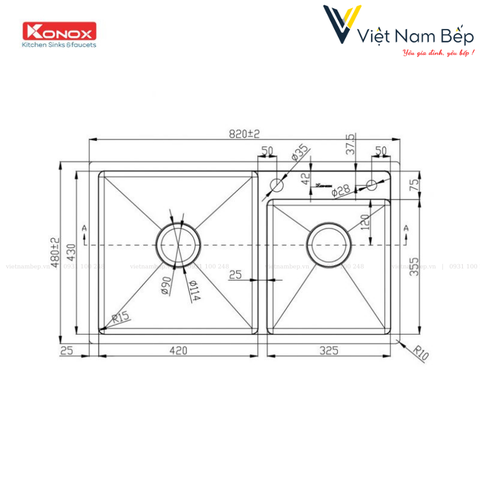 Chậu rửa bát Overmount Sink KN8248DO - Chính hãng KONOX