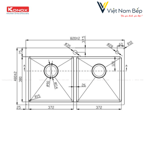 Chậu rửa bát Overmount Sink KN8248DOB - Chính hãng KONOX