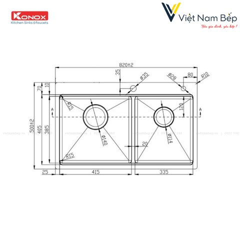 Chậu rửa bát Workstation Sink – Topmount Sink KN8250TD - Chính hãng KONOX