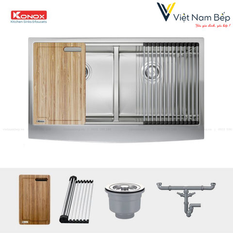 Chậu rửa bát Workstation Sink – Apron Sink KN8751DA Curve - Chính hãng KONOX