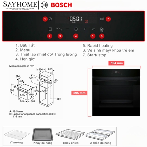 Lò nướng BOSCH HJG852YB0K Series 6 âm tủ 76 Lít tại thành phố Hồ Chí Minh