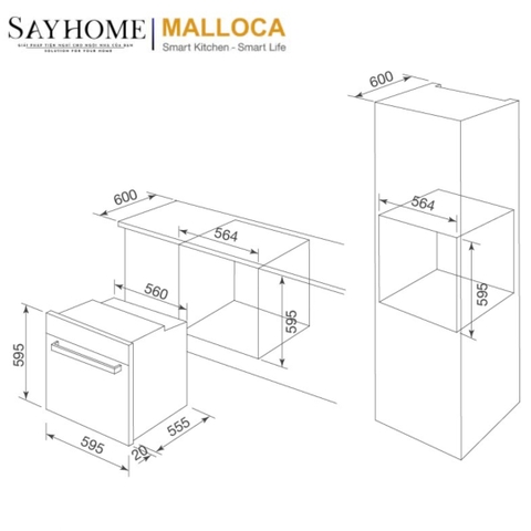 Lò nướng MALLOCA MOV-659 PGR âm tủ dung tích 65 Lít - Hàng chính hãng