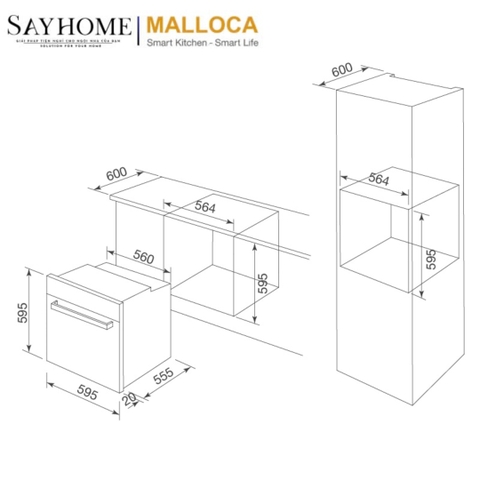 Lò nướng MALLOCA MOV-72 PYRO âm tủ 70 Lít - Hàng chính hãng
