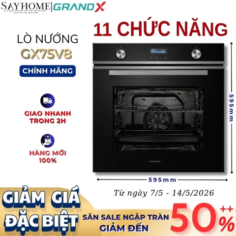 Lò nướng GrandX GX75V8 âm tủ, dung tích 75 lít - Bảo hành chính hãng 2 năm