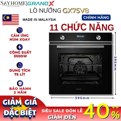 Lò nướng GrandX GX75V8 âm tủ, dung tích 75 lít - Bảo hành chính hãng 2 năm