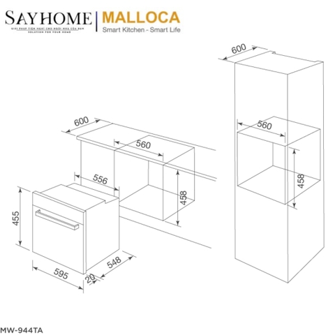 Lò nướng kết hợp vi sóng MALLOCA MW-944TF 44 Lít - Hàng chính hãng