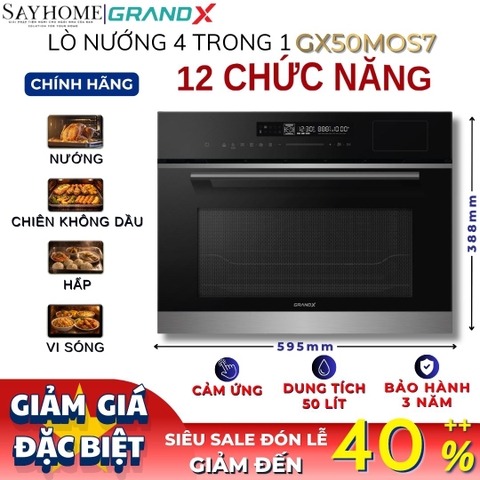Lò nướng tích hợp lò hấp, lò vi sóng và nồi chiên không dầu GrandX GX50MOS7 âm tủ, dung tích 50 lít - Bảo hành chính hãng 3 năm