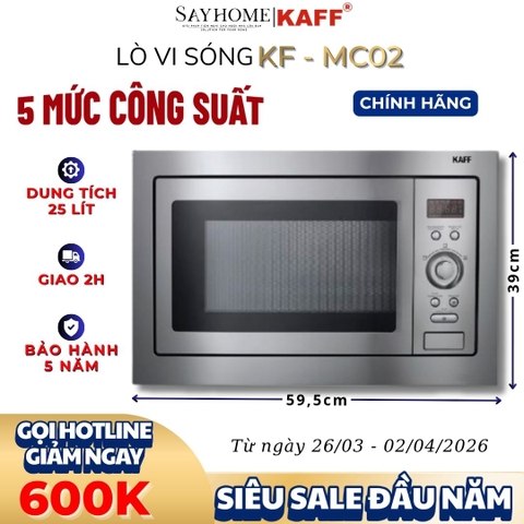 Lò vi sóng kết hợp nướng KAFF KF-MC02 âm tủ 25 lít- Bảo hành chính hãng 5 năm