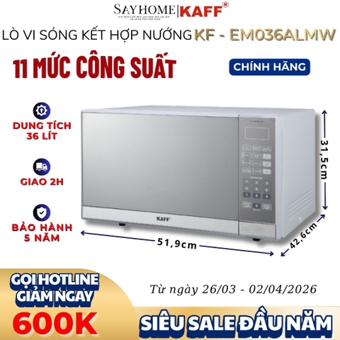 Lò vi sóng kết hợp nướng KAFF KF-EM036ALMW 36Lít  - Hàng chính hãng KAFF