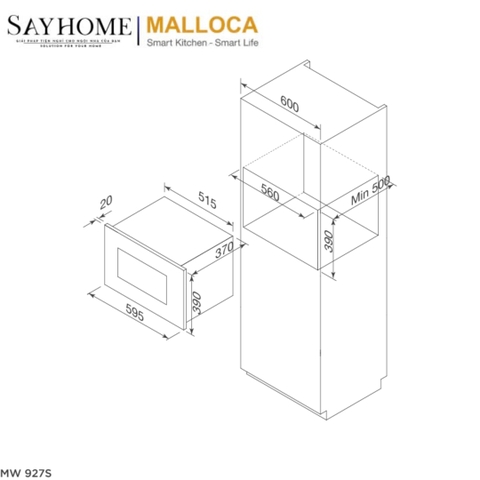 Lò vi sóng MALLOCA MW 927S âm tủ 27 Lít - Hàng chính hãng