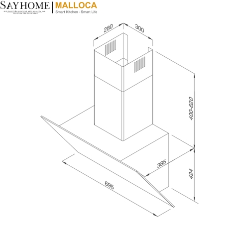 Máy hút mùi áp tường dạng TV Malloca MC 7086HS tại thành phố Hồ Chí Minh