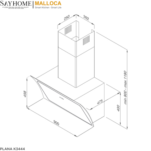 Máy hút mùi áp tường RANGE HOOD Malloca PLANA K3444 tại thành phố Hồ Chí Minh
