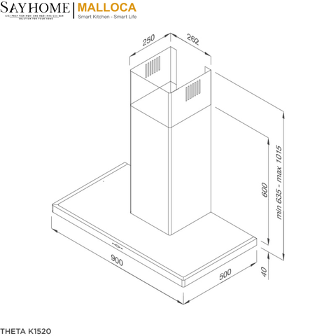 Máy hút mùi chữ T Malloca RANGE HOOD THETA K1520 tại thành phố Hồ Chí Minh