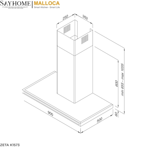 Máy hút mùi chữ T Malloca RANGE HOOD ZETA K1573 tại thành phố Hồ Chí Minh