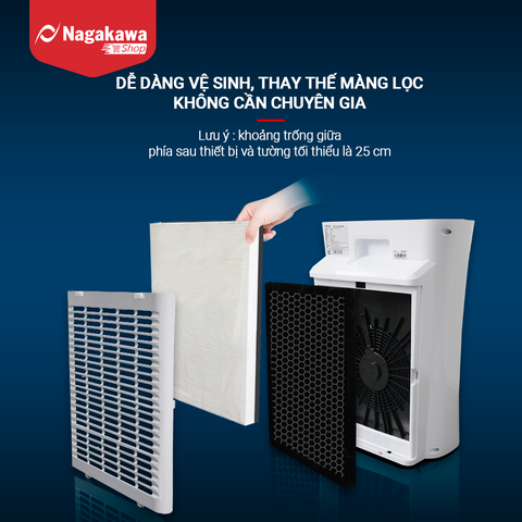 Máy lọc không khí Nagakawa NAG3502M cảm biến, tạo ion - Màng lọc HEPA H13, Diện tích sử dụng 50m2 - Made in Malaysia