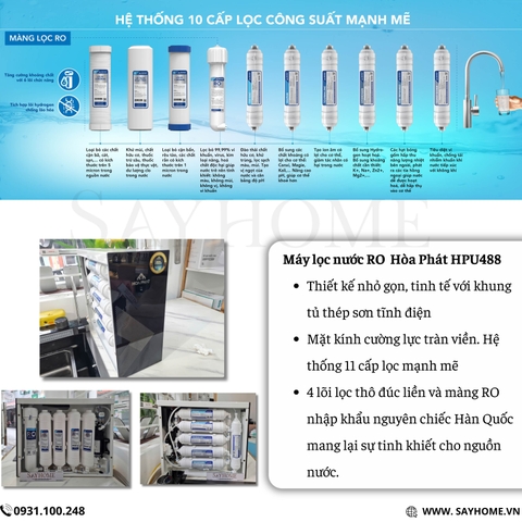Máy lọc nước RO để gầm Hoà Phát HPU488 với 11 lõi lọc cao cấp SAYHOME