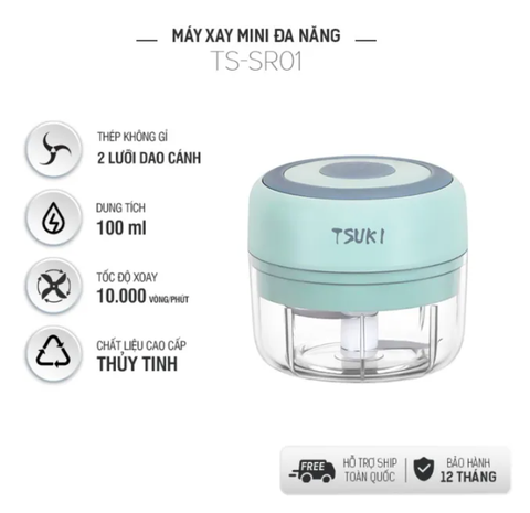 Máy xay mini TSUKI TS-SR01 đa năng thủy tinh, dung tích 300ml, lưỡi dao thép không gỉ - Hàng chính hãng