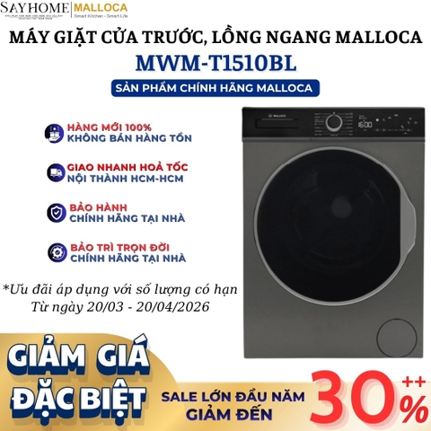 Máy giặt MALLOCA MWM-T1510BL cửa trước, lồng ngang 10kg - Hàng chính hãng