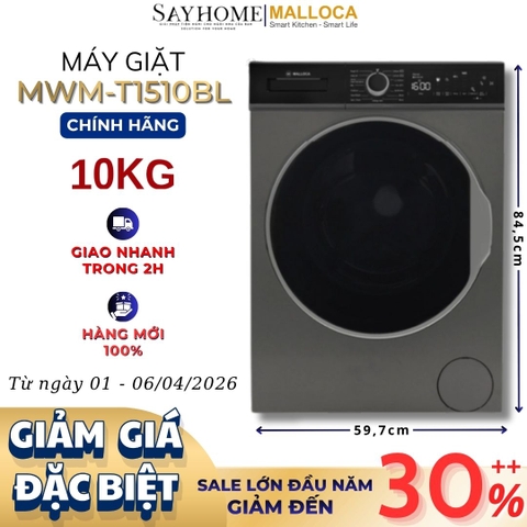 Máy giặt MALLOCA MWM-T1510BL cửa trước, lồng ngang 10kg - Hàng chính hãng