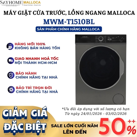 Máy giặt MALLOCA MWM-T1510BL cửa trước, lồng ngang 10kg - Hàng chính hãng