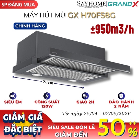 Máy hút mùi GrandX GX H70F58G âm tủ, ray kéo, màu xám - Hàng chính hãng