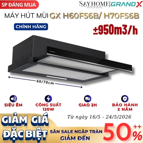 Máy hút mùi GrandX GX H60F56B / GX H70F56B âm tủ, ray kéo, màu đen - Hàng chính hãng