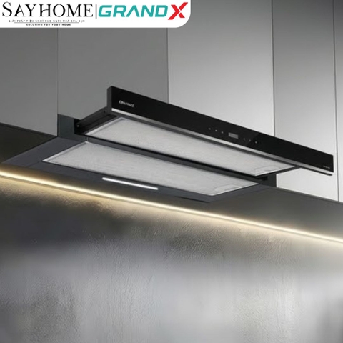 Máy hút mùi GrandX GX H60F56B / GX H70F56B âm tủ, ray kéo, màu đen - Hàng chính hãng